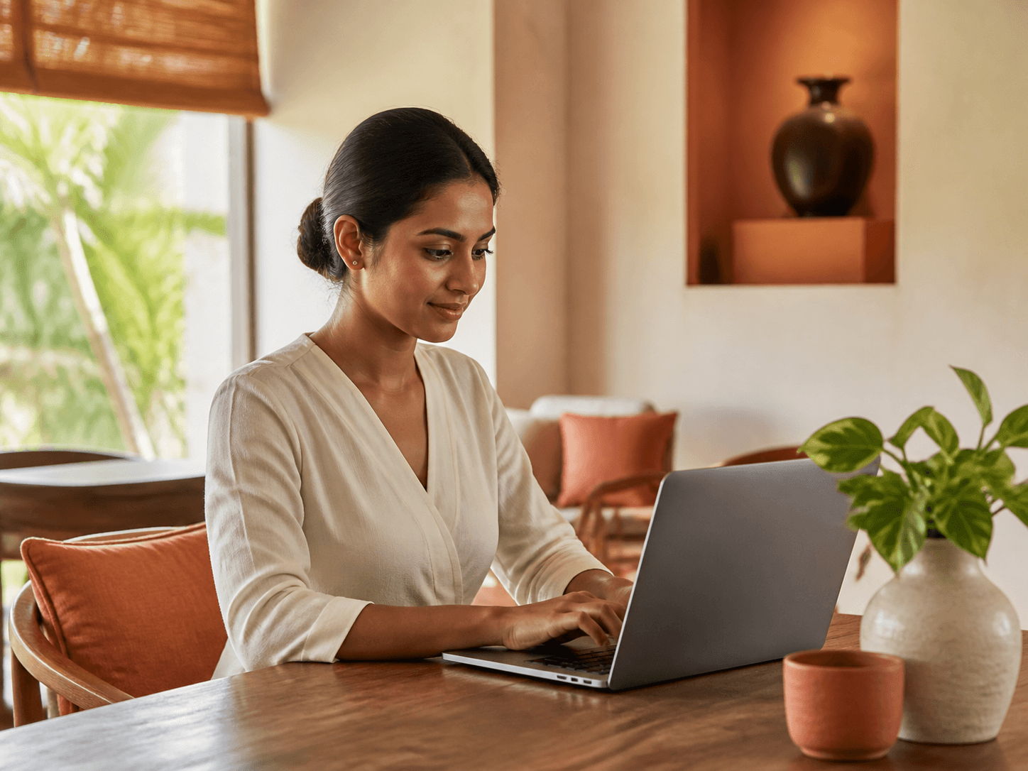 Candidate working on a profile at a laptop